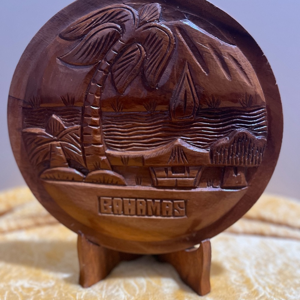 Vintage Hand-Carved Bahamas Plaque with stand